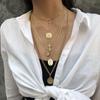 European and American Accessories, Personalized Geometric Cross Embossed Necklace, Exaggerated Retro Multi-layered Long Portrait Necklace