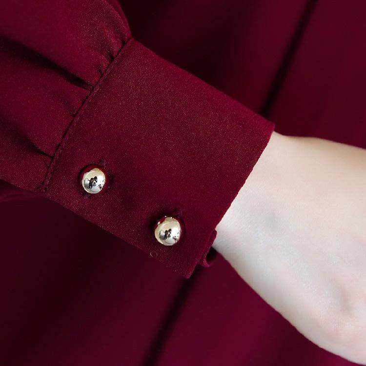 QICED Frühlingskollektion: Damen-Basisschicht-Oberteil in Übergröße, Hemd mit Stehkragen, vielseitige langärmlige Damen-Chiffonbluse