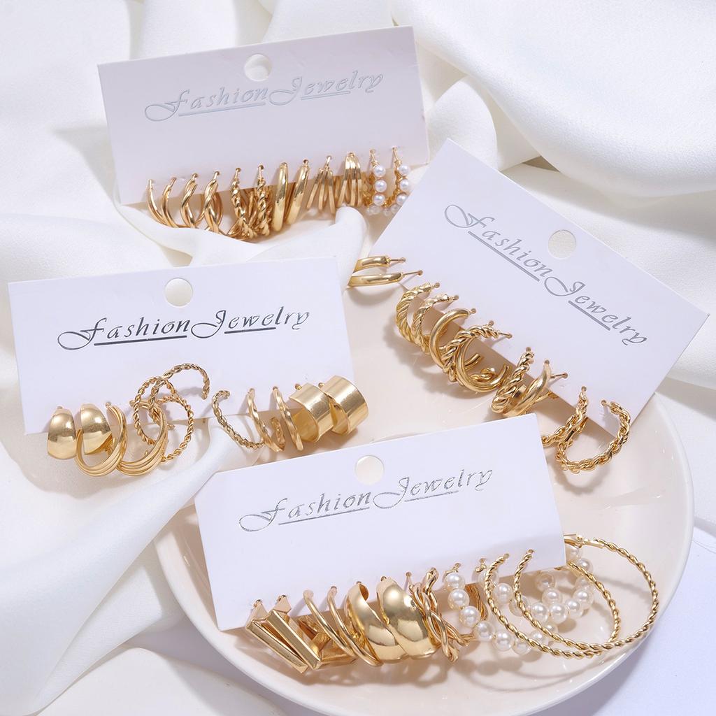 24 Pcs Gold Color Vintage Hoop Earrings Set for Women Girl Boho Pearl Geometric Metal Twist Earring Fashion Jewelry Gifts 2026
