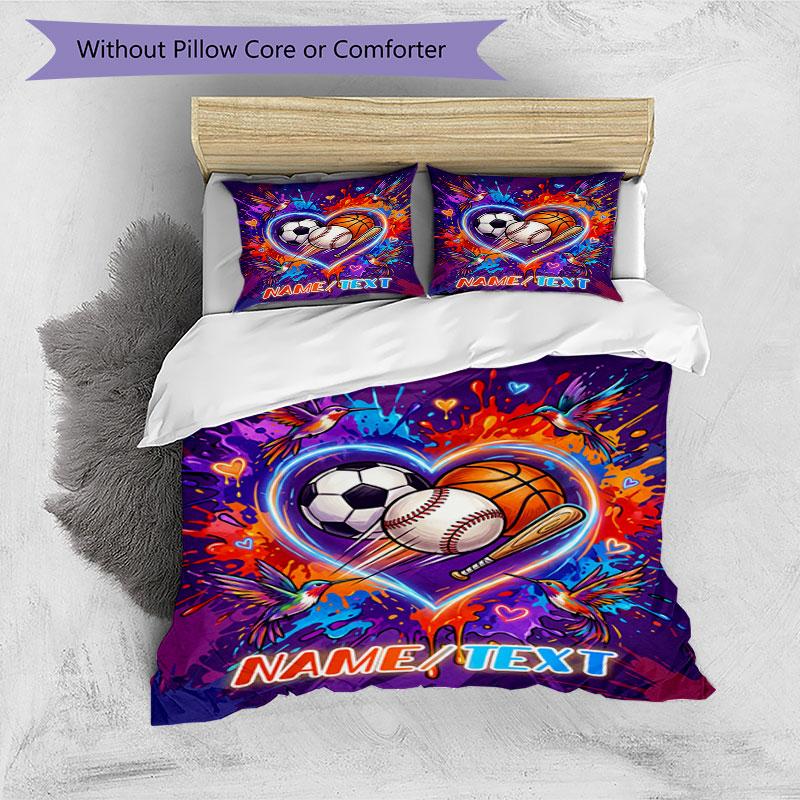 3PC Custom Name Love Sports Nature Bedding Set Printed Bedding Set Duvet Cover Closure Includes 1 Duvet Cover & 67 Pillowcases for Bedroom
