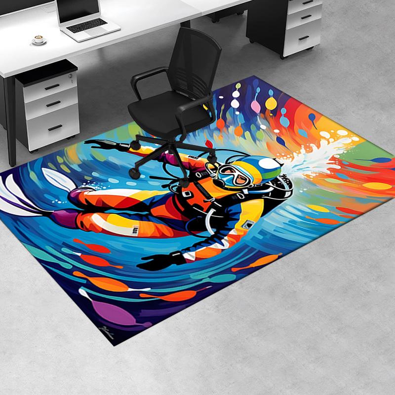 Diver, Colorful, Underwater Office Carpet Soft Polyester Entrance Carpet Washable Non-slip Machine Washable Indoor Carpet Living Room Bedroo