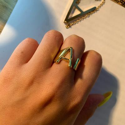Initial A -Z Letter Rings For Women Stainless Steel Gold Alphabet Name Adjustable Finger Ring Jewelry Gift Bijoux Femme Chunky