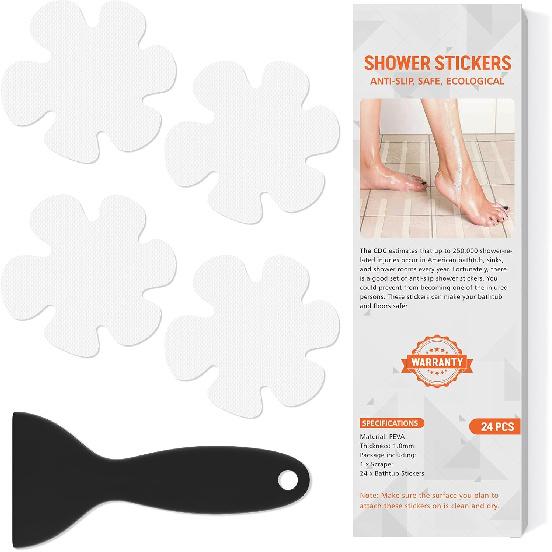 Non Slip Bathtub Stickers, 24 PCS Shower Stickers for Safety Bathroom Tubs, Bathtub Non Slip Stickers and Adhesive Decals Scraper for Bath Tub,