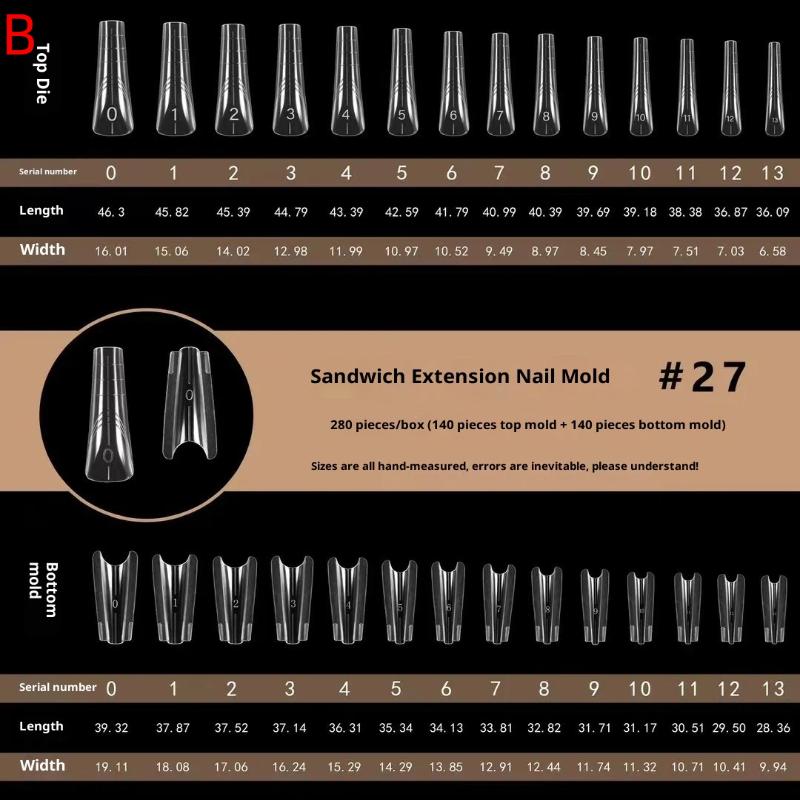 140/280Pcs Sandwich Dual Nail Forms Extensions-Dual Forms Top Bottom Mold Long Square Almond Nail Art Forms Manicure Tool