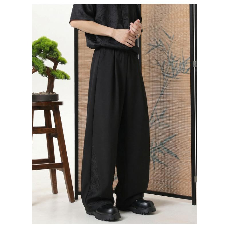 New Chinese Style Jacquard Pleated Breathable Straight Casual Long Pants For Men