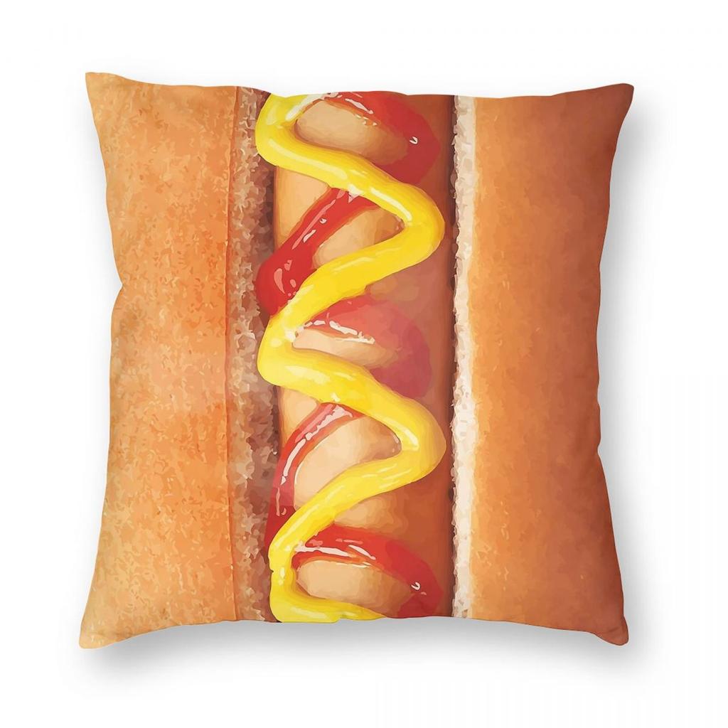 Funny Hot Dog Square Pillowcase Polyester Linen Velvet Printed Zip Decorative Throw Pillow Case Sofa Cushion Cover