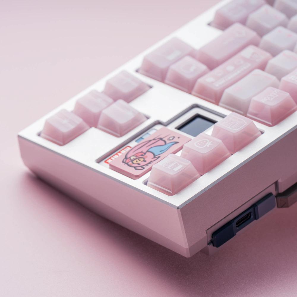 SOULCAT Erdbeermilch Tastenkappe PC 138 Tasten Benutzerdefiniert Niedliche Tastenkappe Cherry Profil KeyCap für Mechanische Tastatur Zubehör Geschenk