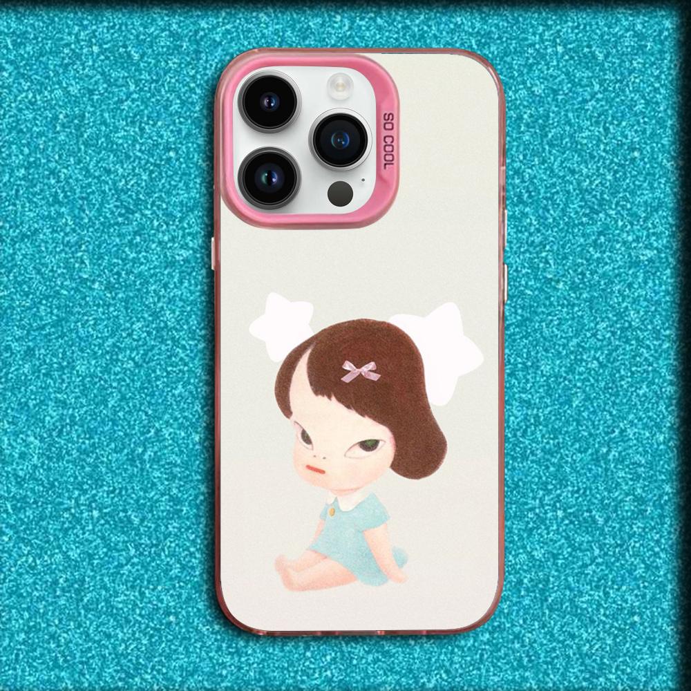 Cute Y-Yoshitomo Nara Phone Case For iPhone 16,15,14,13,12,11,Mini,Pro,MAX Pink Matte Silicone Cover