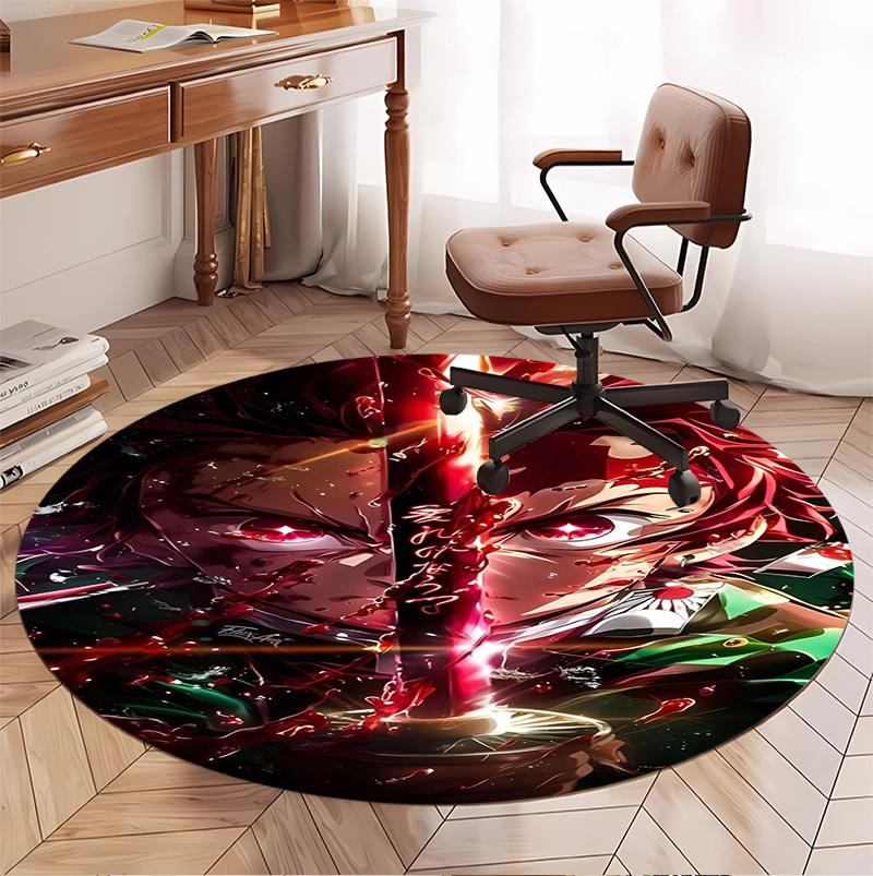 Demon Slayer Pattern Round Rug, Indoor/Outdoor Mat, for Picnic, Gameroom, Bedroom, Office, Living Room, Home Decor Carpet, Birthday Gift