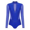 Dame Gymnastikk Kunstløp Drakter Langermet Gjennomsiktig Mesh Glitrende Rhinestone Bodysuit