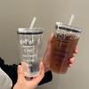 1PC Bow Printed Plastic Water Bottle with Straw and Lid Coffee Cup Tumbler Beverage Transparent Cold Drinks Beverage DrinkingCup