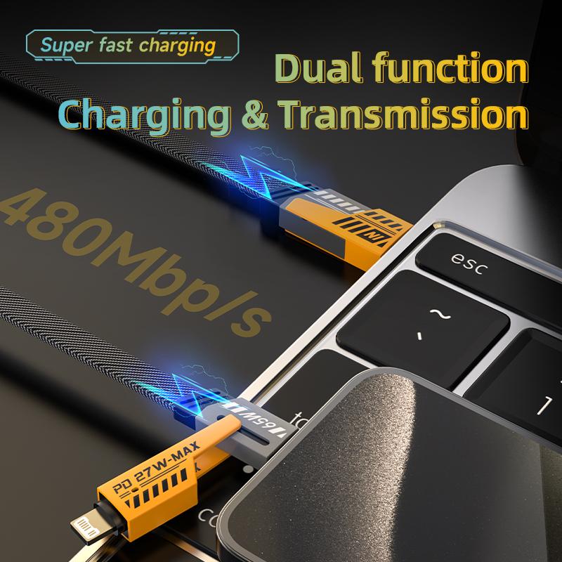 VAORLO 4 в 1 USB/Type-C к Type-C/8-контактный зарядный кабель 65 Вт Super Charge — фото 7