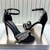 Luxury Design Sandals Women Crystal Chains Decor High Heels Dress Party Shoe Woman Black Ankle Strap Sandalias Femmes Prom Pumps