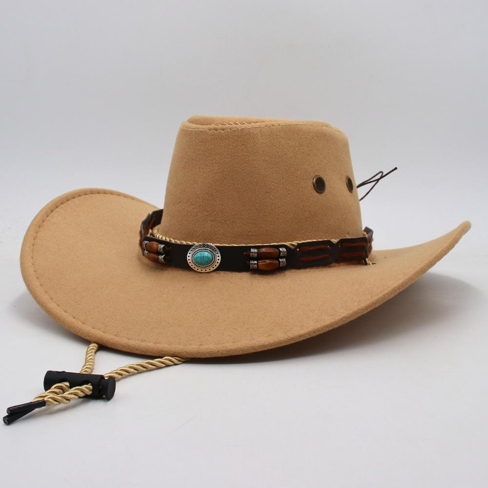 Этнический стиль Шляпа западного ковбоя Бирюзовый ремень Декоративная шляпа с отворотом Мужская и женская шляпа для выступлений танцевальной труппы M adult one size fits all (56-58cm) верблюд