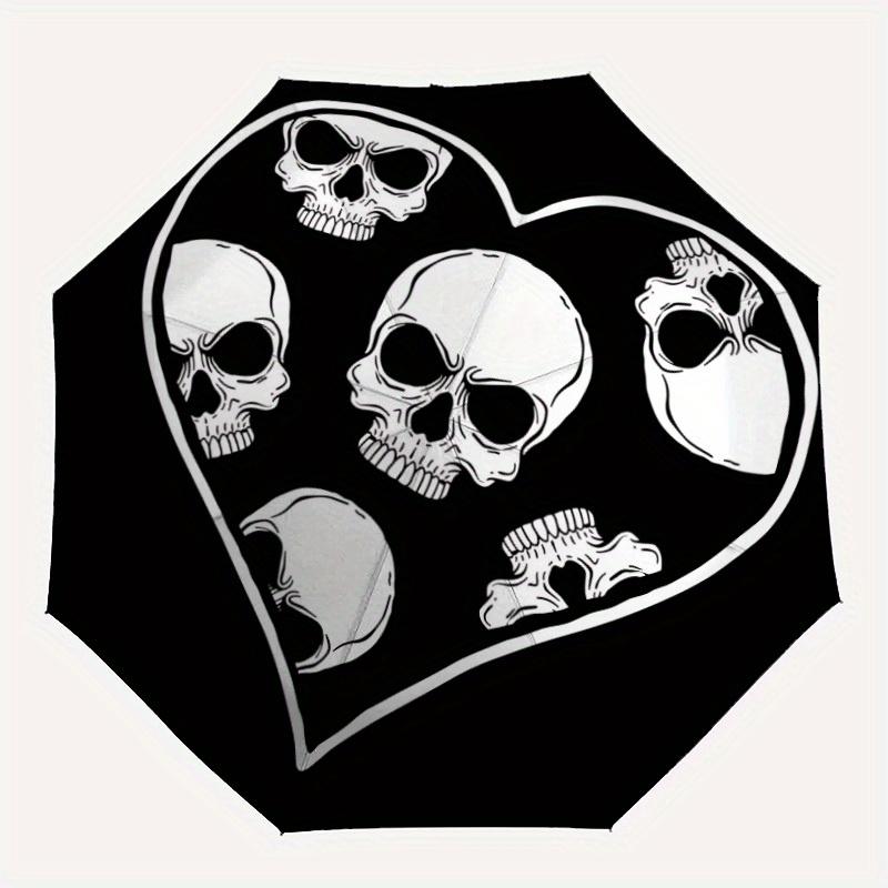 

1pc Black and White Skull Heart Automatic Open/Close Cute Umbrella, Compact Travel UmbrellaCasual Umbrella a0829054