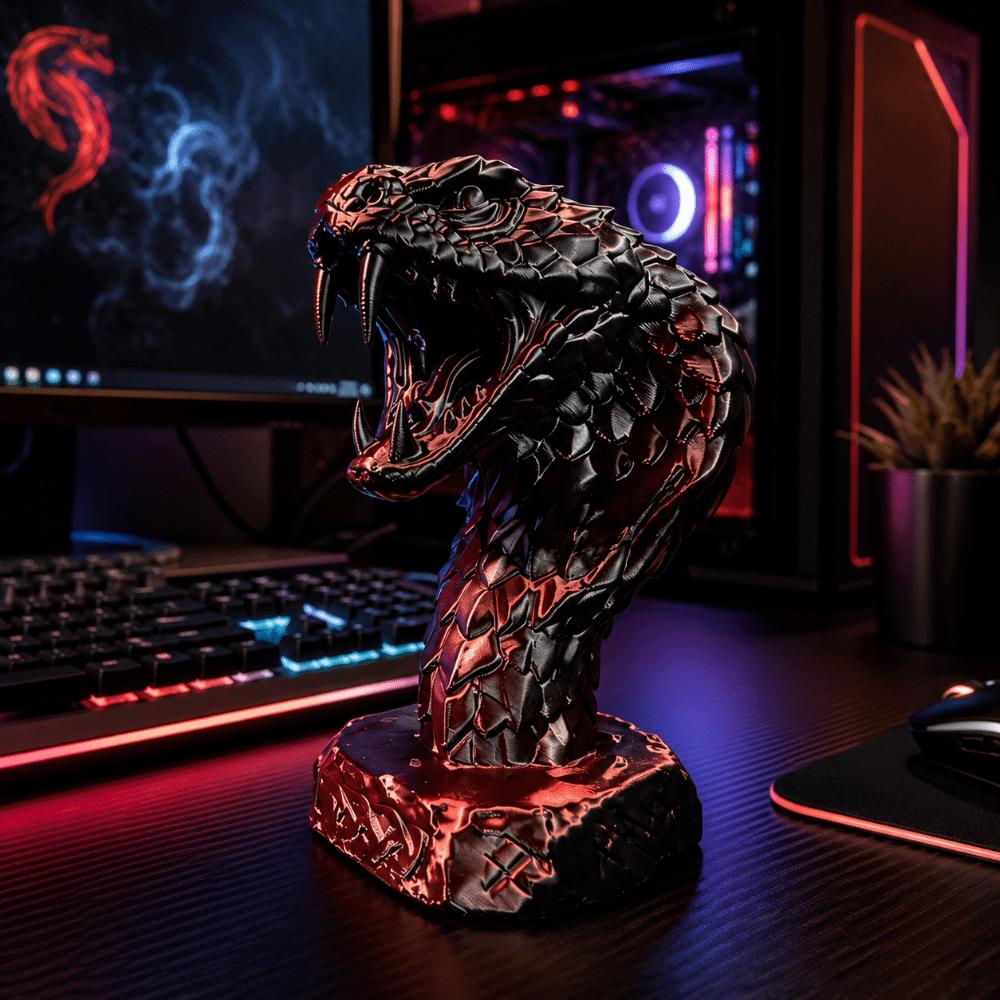 3D Printed Desktop Ornament Gothic Style Snake Figurine Cool Snake Head Statue Computer Desk