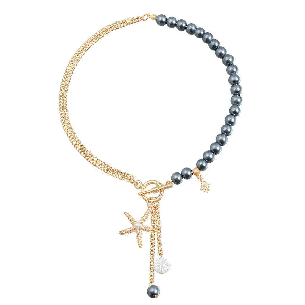 European and American Jewelry Summer Casual Style Starfish Palm Collarbone Chain Beaded Splicing Light Luxury High-end Necklace