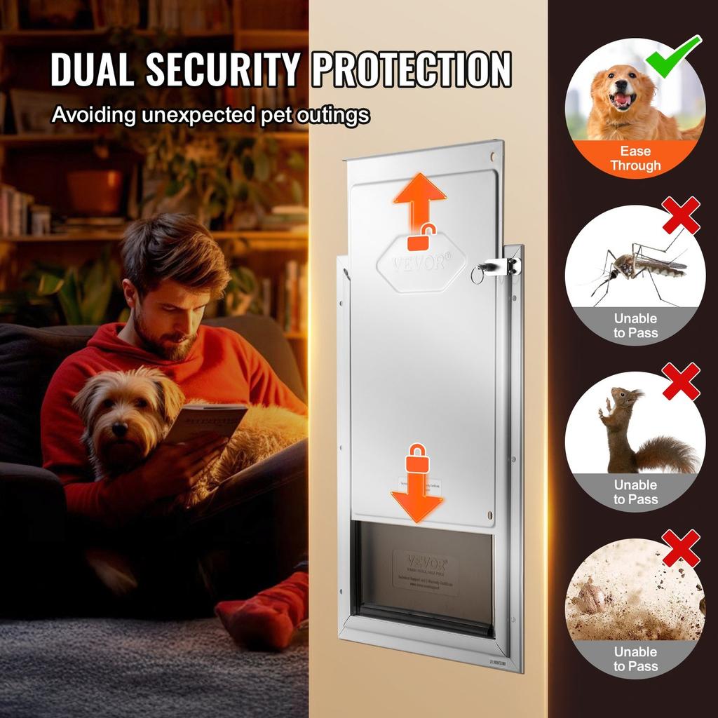 Pet Door for Door with Lock and Magnetic Flap System Aluminum Frame Large