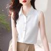 Dámská bílá šifonová halenka bez rukávů - Profesionální košile s límečkem na jaro/léto
