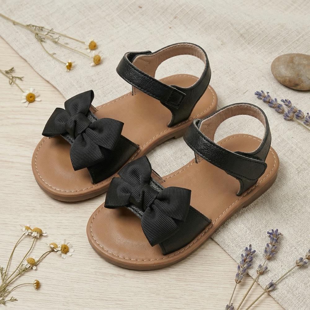 Toddler Girls  Black & White Bow Sandals with Soft Sole & Velcro for Summer Size 22