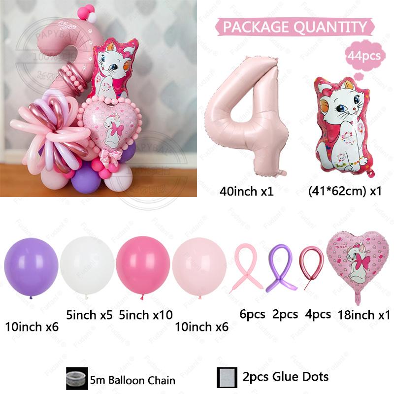 44pcs Marie Cat Balloons Baby Pink Girl Birthday Party Balloons Decoration Cartoon Marie Cat Animal Pet Baloon Baby Shower Decor