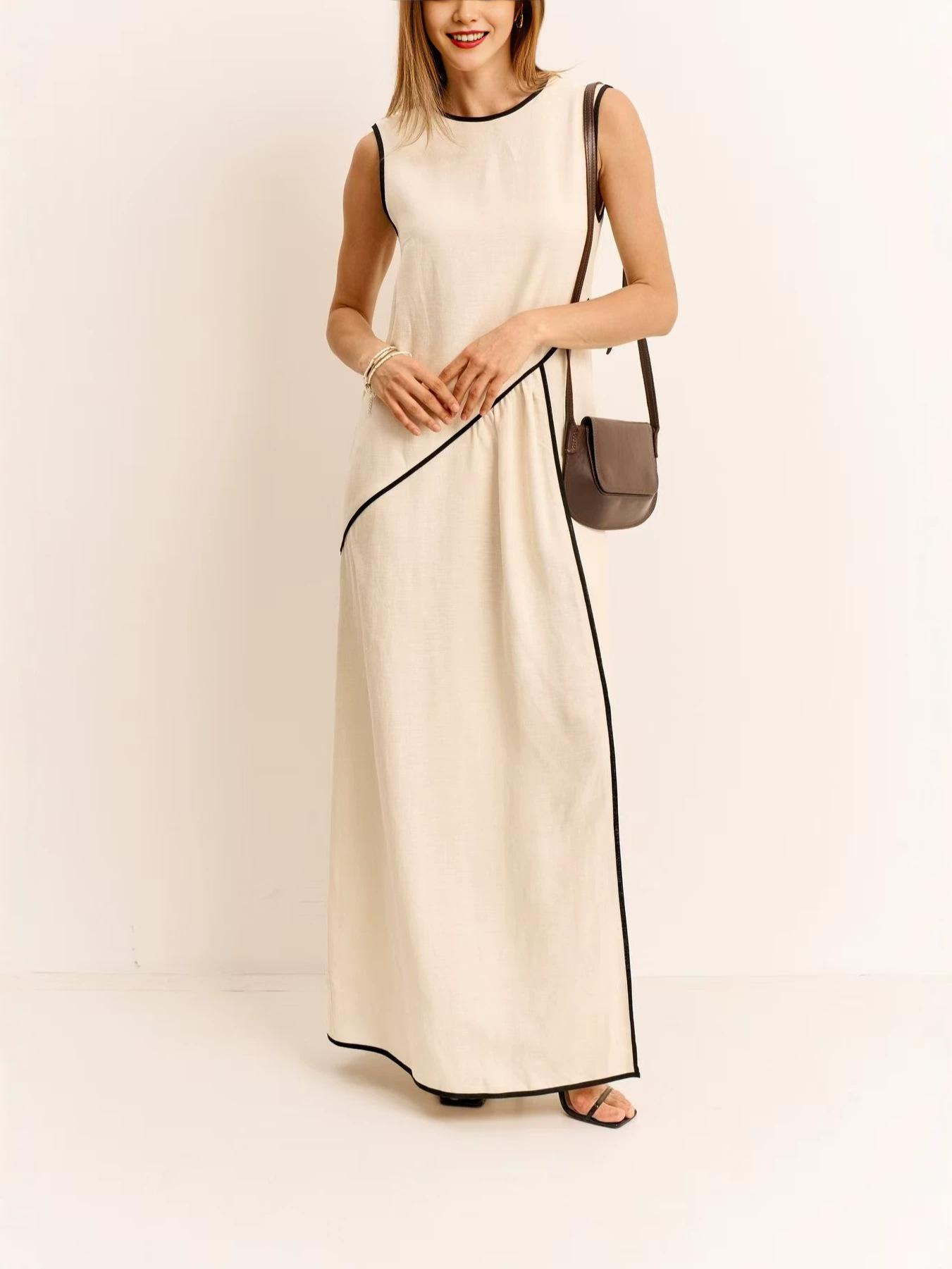 2026 Independent Station Europe and the United States summer new women s clothing vacation style sleeveless dress women s contrasting color hemming S