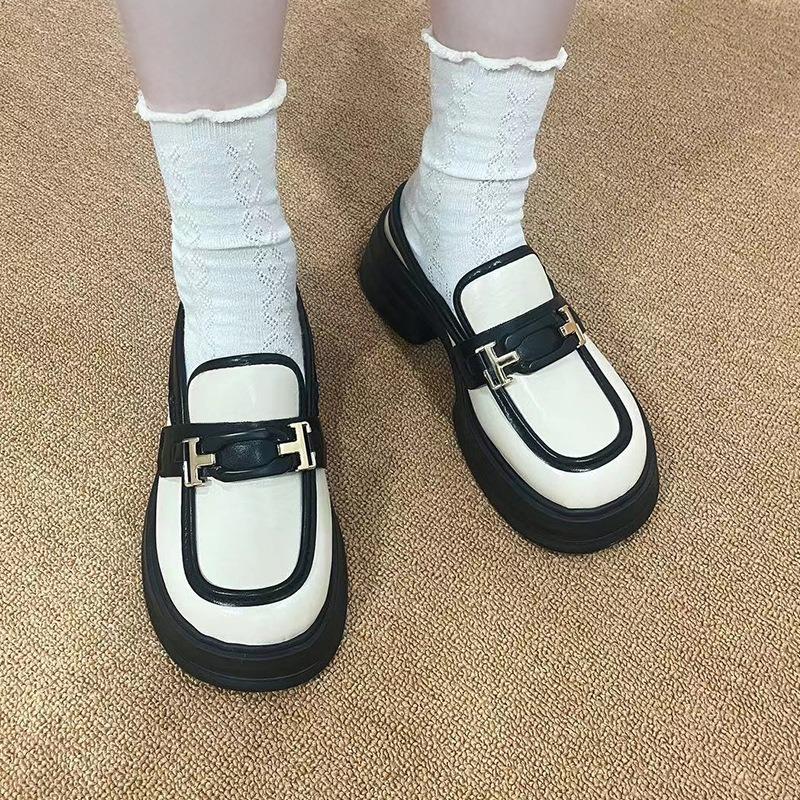 Baotou half slippers women wear spring new thick-soled muffin leather shoes one foot lazy