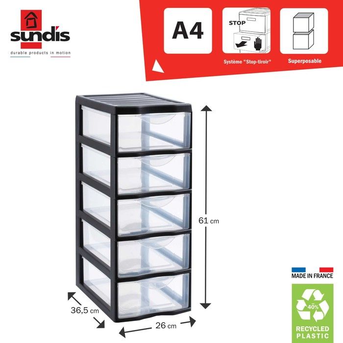 Tour de rangement Sundis ORGAMIX A4 5 tiroirs