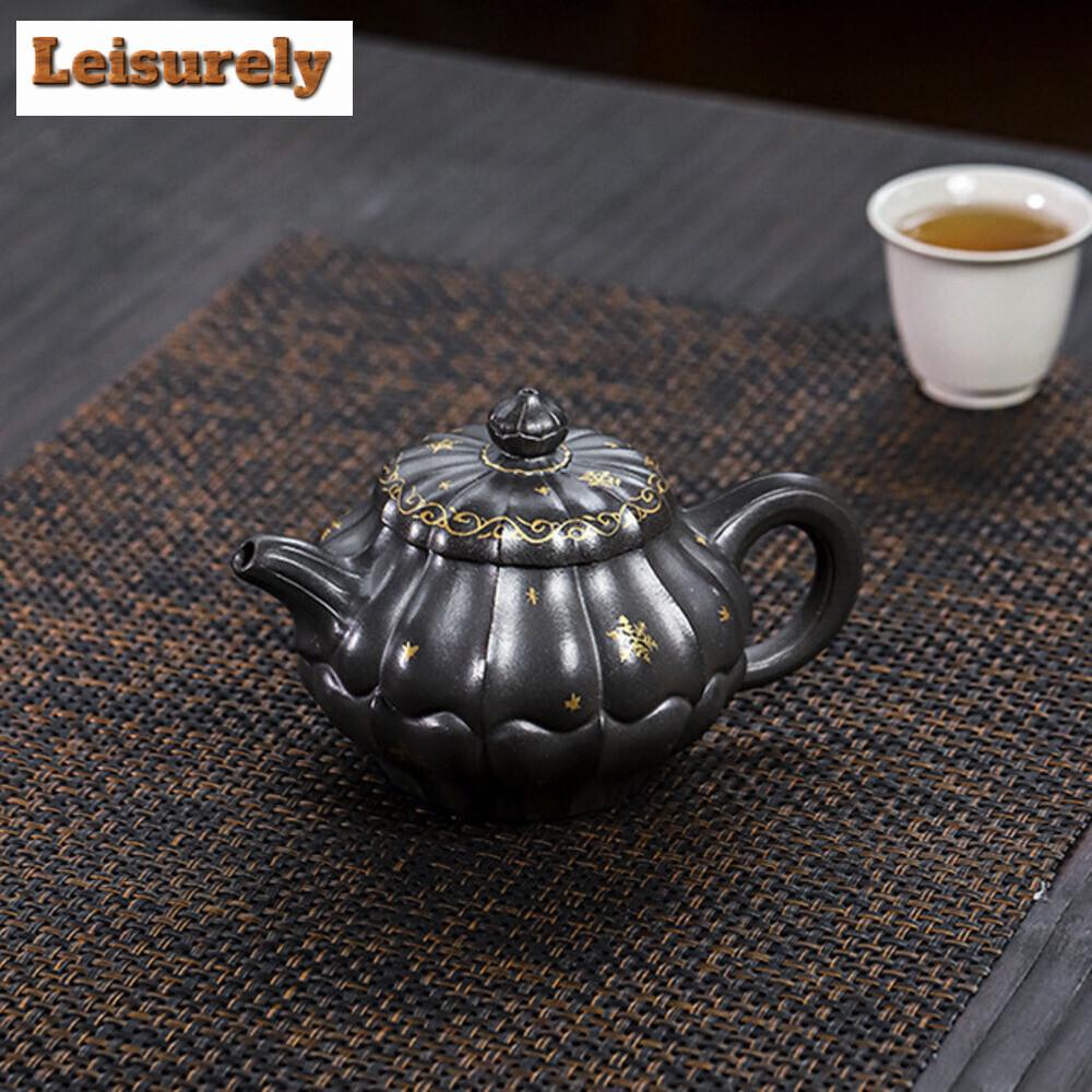 270ML Vintage Yixing Purple Clay Teapots Handmade Petal  Pot Raw Ore Azure Mud Tea Making Kettle Chinese Zisha Tea Set Ornaments