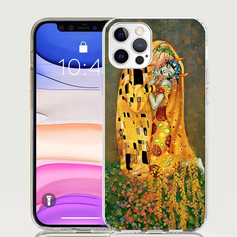 Kiss by Gustav Klimt Desig Case Phone Cover for Apple iphone 16 15 14 13 12 Mini 11 Pro Max 16E X XS XR 7 Plus 8 + SE 2020 Trend
