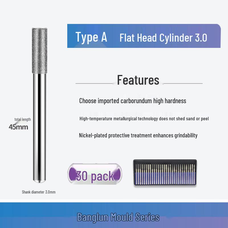 Banglun Diamond 3mm Alloy Grinding Head Set: Jade Carving, Cylindrical, Conical, Ball Needles