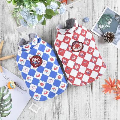 Pet High Collar Plaid Coat Dog New Year Clothes Vest Coat Small and Medium-sized Dog Pet Warm Vest Puppy Clothes for Small Dogs