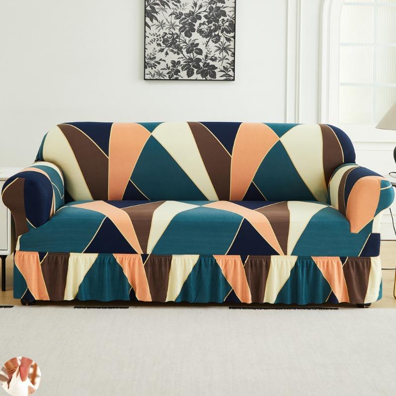 High Elastic Stretchable Easy Fit Universal Furniture Protector Printed Sofa Slipcover Couch Cover with Skirt Durable Washable