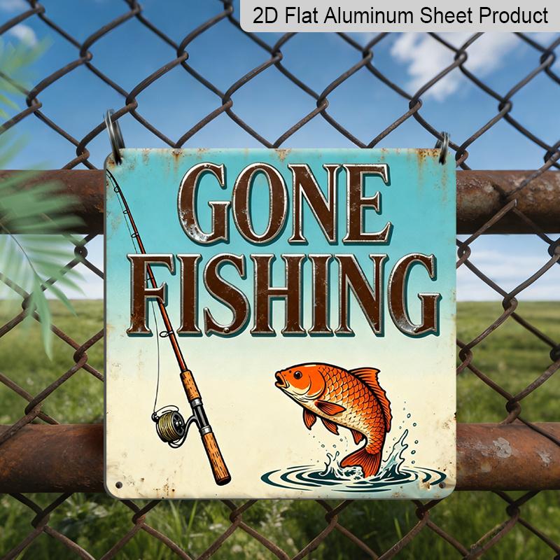 

2D Flat - 1pc, Outdoor Plaque & Wall Decor, Gone Fishing Sign, Cabin Wall Art, Lakeside Villa Decoration, Dock Ornament, Rustic Natural Style 20*20cm