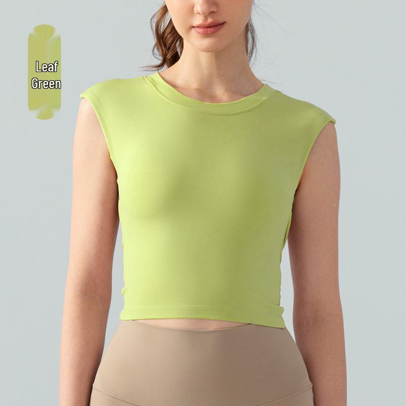 

Женский спортивный топ без спинки с круглым вырезом и фиксированными чашками - Облегающий жилет для бега Large