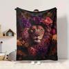 1Pc Lion Amidst Floral Splendor Flannel Blanket, Soft And Comfortable, Casual Warm, Camping Travel, Christmas, Halloween Xmas Gift. G1130
