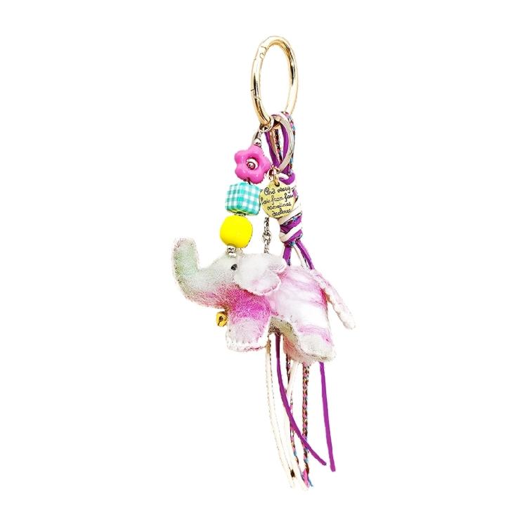 Nepal Handmade Wool Felt Elephant Bag Charm Keyring Feature Delicate Beads For Bags Keys Or Home Decoration фиолетовый