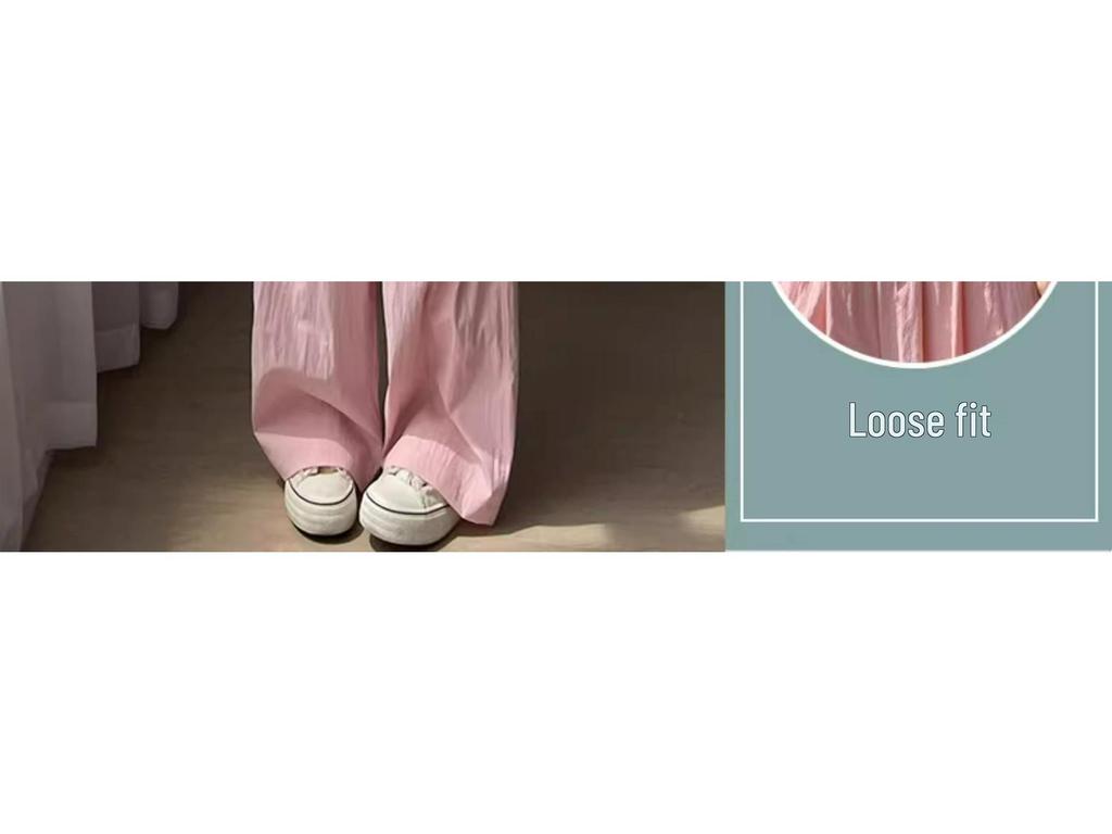 Women's Summer Pink Ice Silk Wide-Leg High-Waist Pants - Petite 145