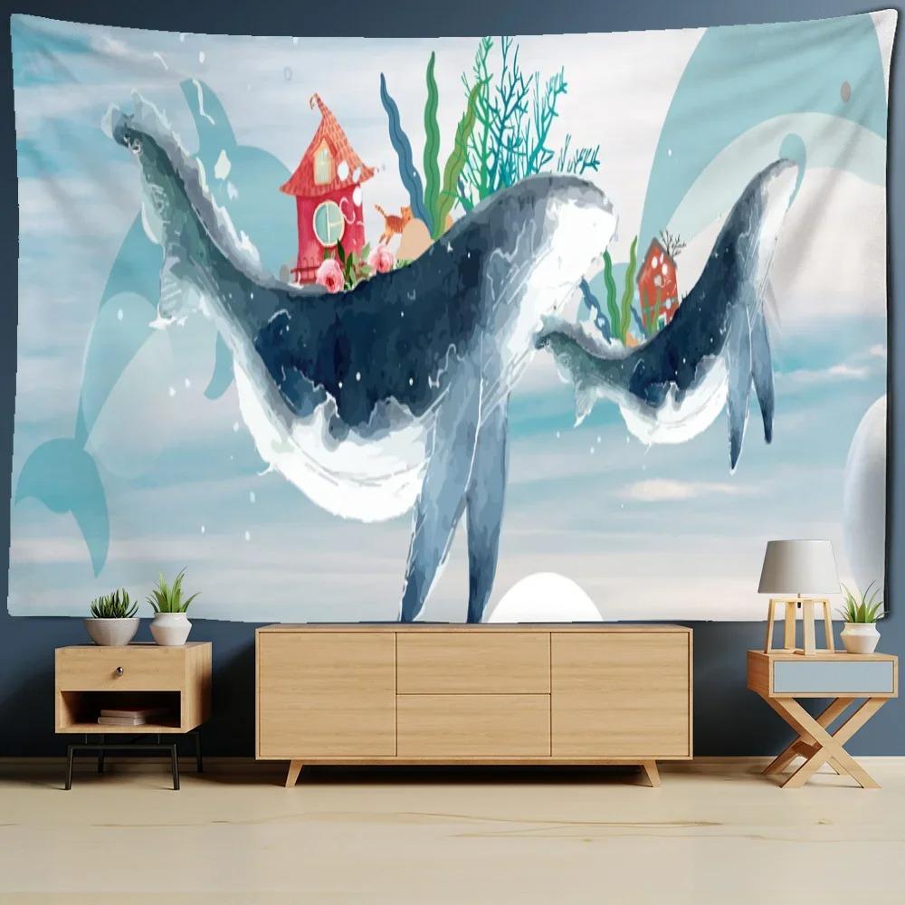 Cartoon Whale Comic Decorative Tapestry Home Wall Living Room Office Decorative Tapestry