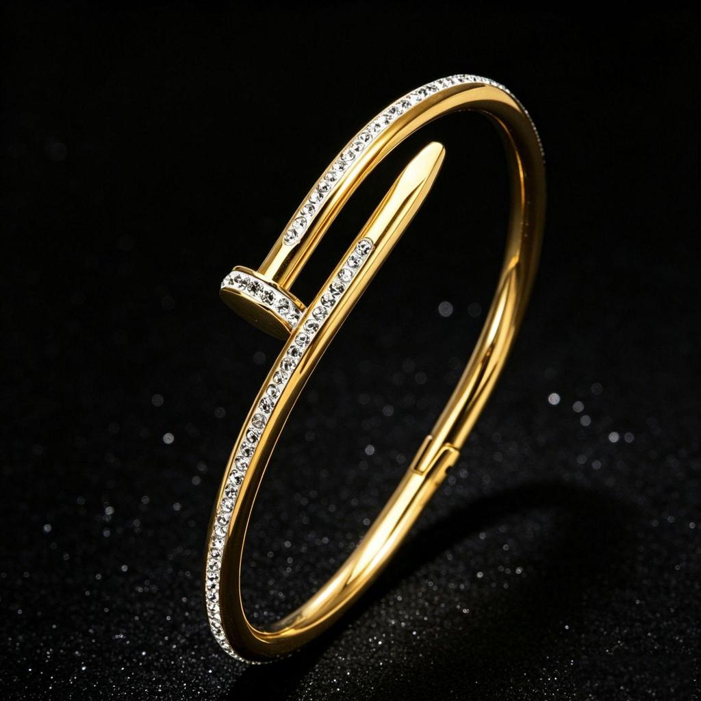 Bracciale da Uomo/Donna di Lusso in Acciaio al Titanio a Forma di Chiodo con Fibbia a Diamante - Design Aperto, Resistente allo Sbiadimento