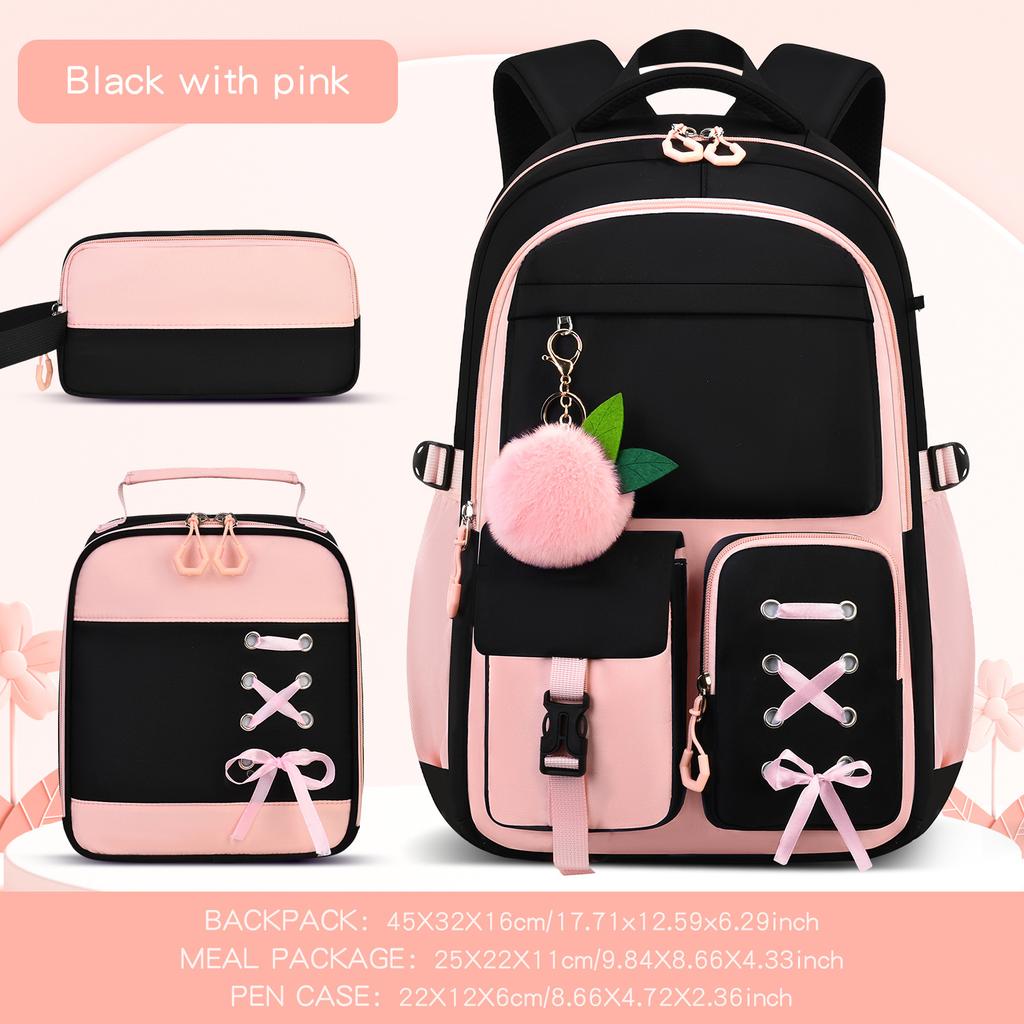 Purple Three-Piece Schoolbag For Female Junior High School Students, Large-Capacity Backpack, Lightweight Burden-Reducing Student Backpack
