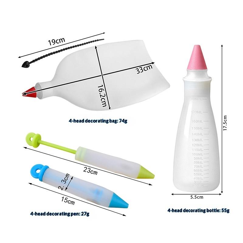 4-Head Piping Tip Set Silicone Chocolate Butter Piping Pen Piping Bags Piping Bottles Writing And Baking Tools