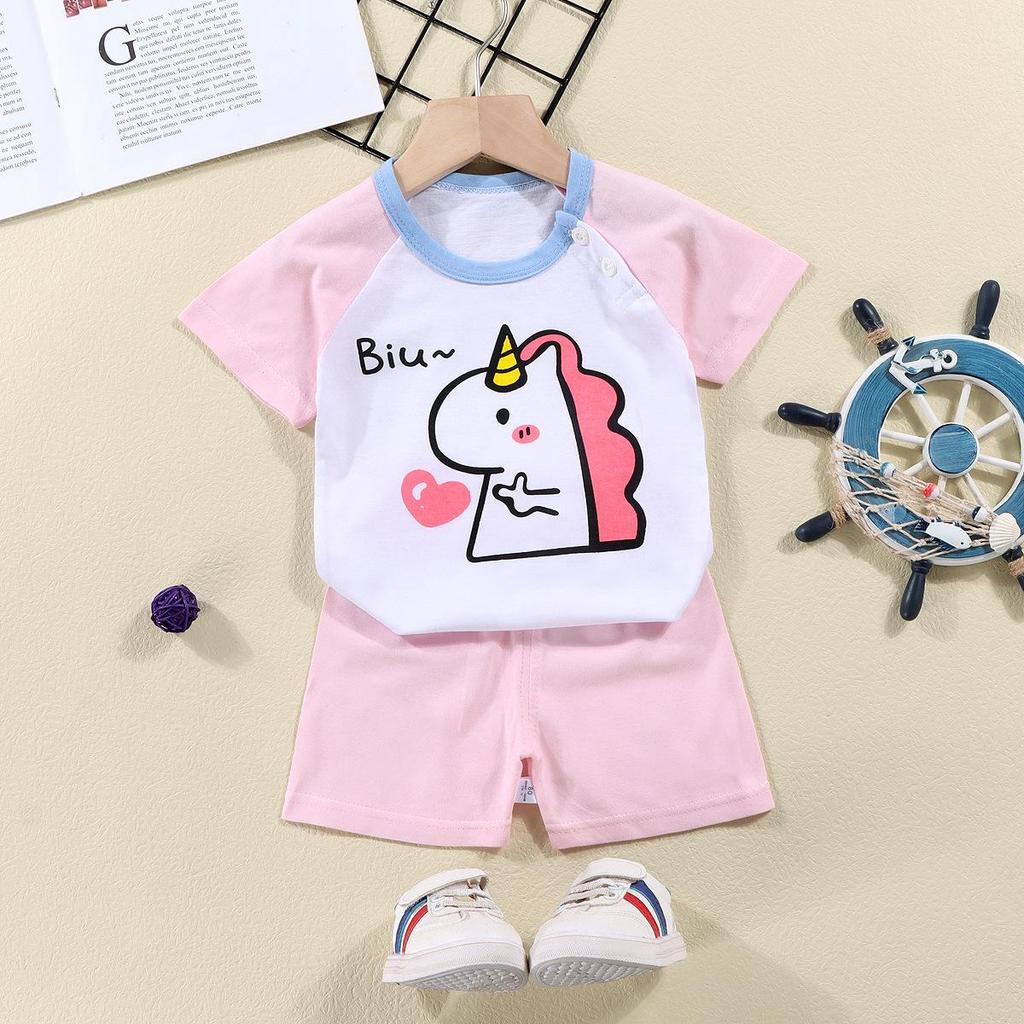 Kids' Summer Cotton Two-Piece Set: Cartoon Short Sleeve & Shorts for Toddlers