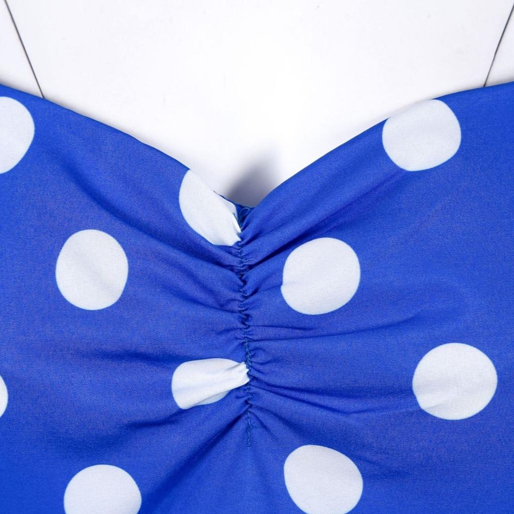 GMXIA Women's Dress Retro Travel Style Annual Meeting Skirt Wave Short Sleeve Dot Mid-length Skirt