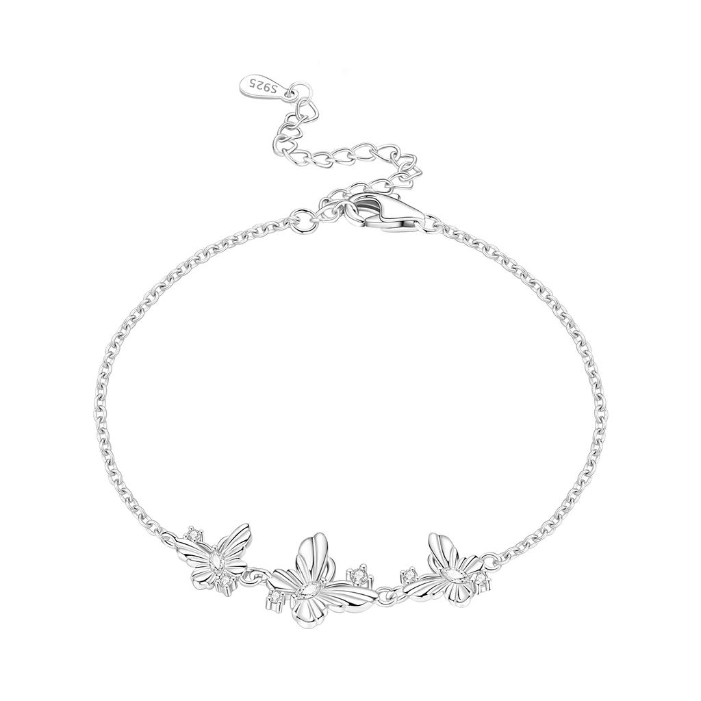 PANPOKI New 925 Silver Blue Feather Lucky Symbol Bracelet Chain Link Women Bracelet Jewelry Party Trendy Gifts