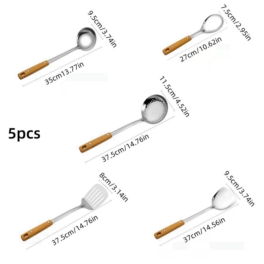 Long Handle Stainless Steel Kitchen Utensils Set Wok Spatula Ladle Tools Cook Equipment Kitchen Accessories Essentials Utensils