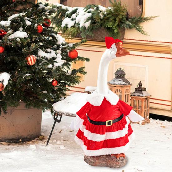 Christmas Goose Outfit Santa Claus Goose Costume Porch Goose Xmas Clothes for 23" Cement or Plastic Geese Lawn Garden Decor