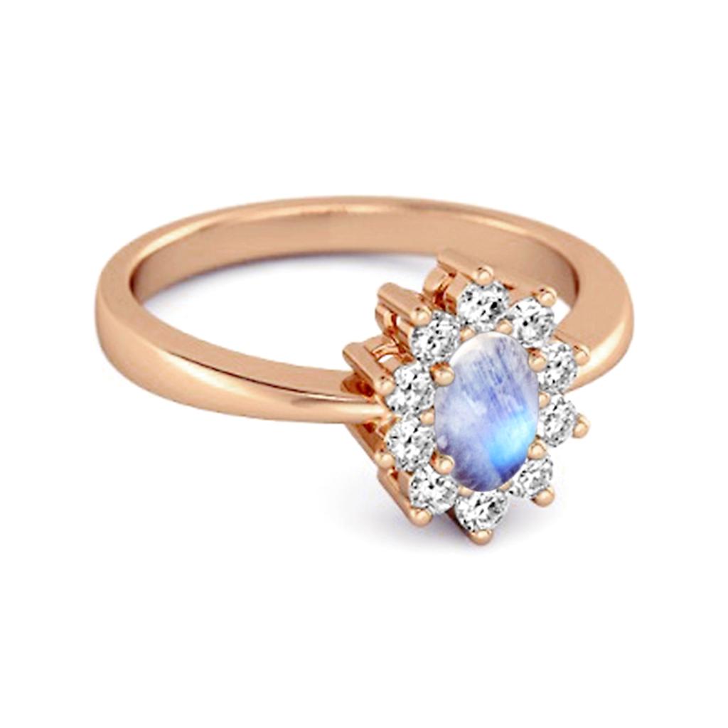 Moonstone Classic Halo Ring - 925 Sterling Silver Rose Gold Vermeil