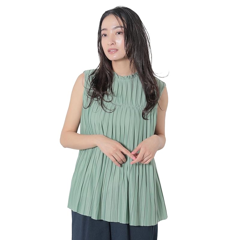 

[Beams Heart] S/S shirt high neck pleats blouse ladies MINT ONE SIZE