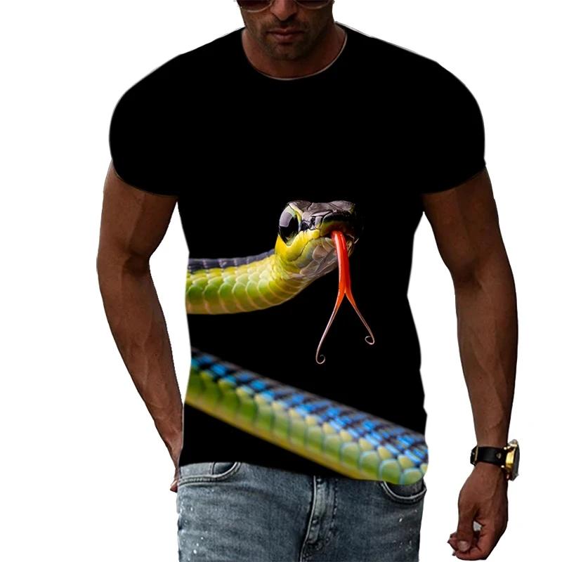 Summer Cool and Breathable Animal Snake Pattern Men's T-shirt Fashion Casual Cool Street Fashion Harajuku Round Neck Short Sleeved T-shirts